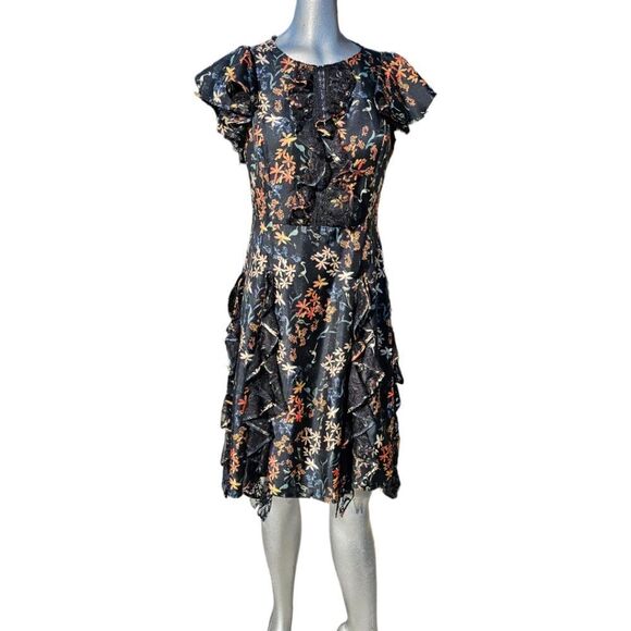 Sachin & Babi Tutu Garden Black Ruffle Silk Mini Dress - Picture 2 of 14